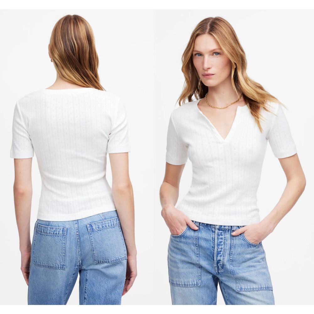 Madewell | NWT Pointelle Notch Neck Tee in White | Sz XXS
